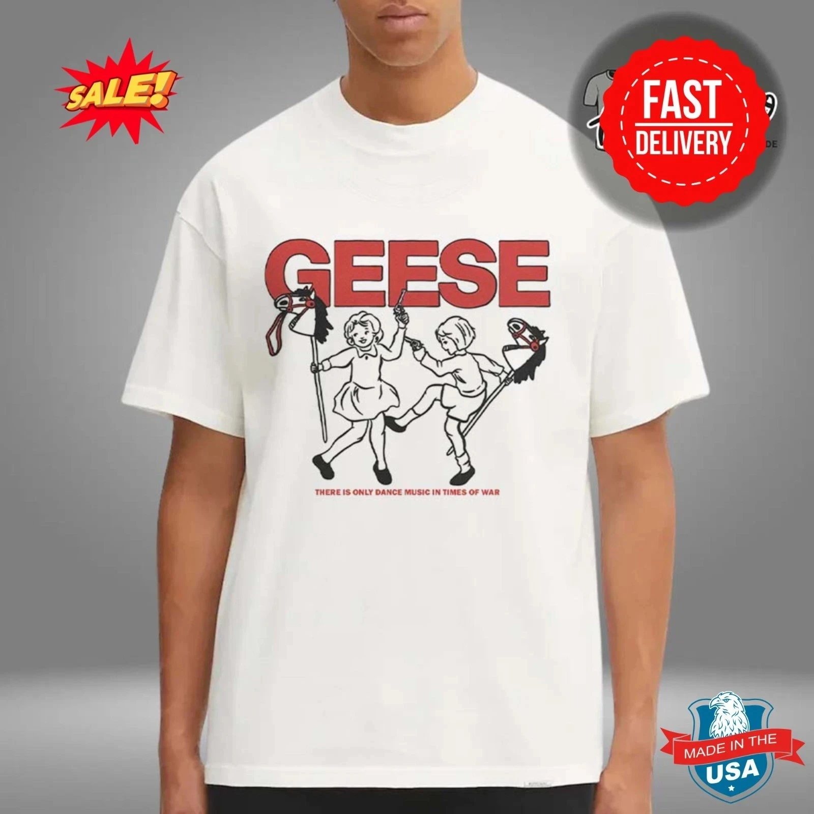 Goose Band "Only Dance During War" T-shirt with Pure Cotton T-shirt Print Pattern, Suitable for Men and Suitable for All Seasons