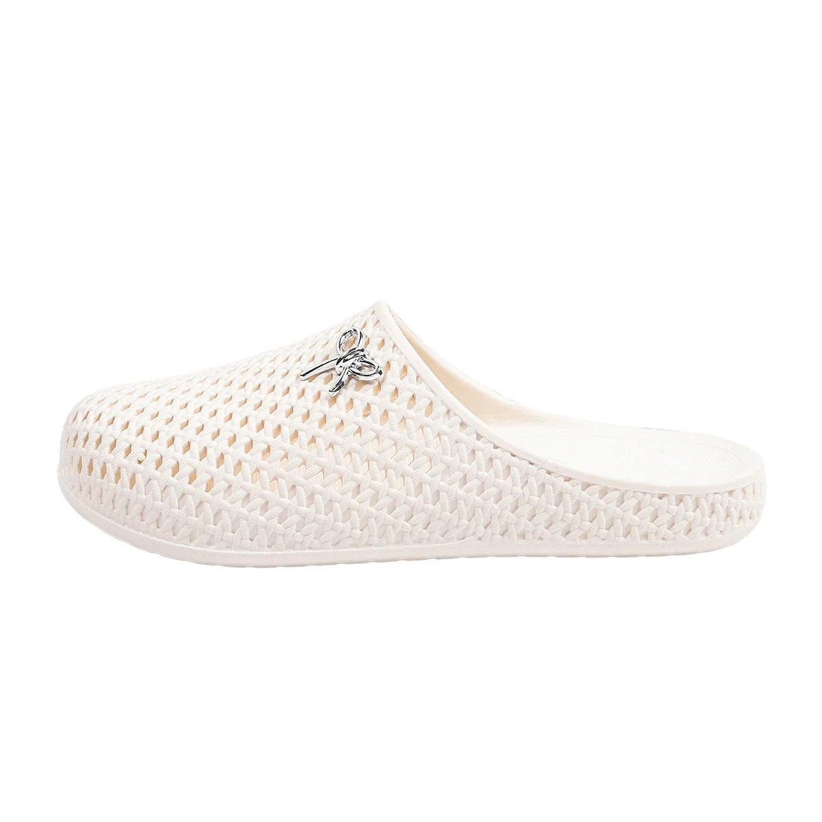 Summer Women Hollow Out Breathable Clog Mules Bow Decor Non-Slip Soft Sole Home Garden Beach Daily Casual Walking Shoes