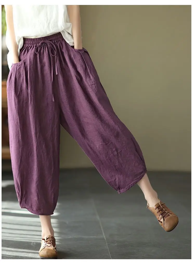 Women's Solid Color Retro Elastic Waist Pants Office Lady Fashion New Arrival Trendy Comfortable