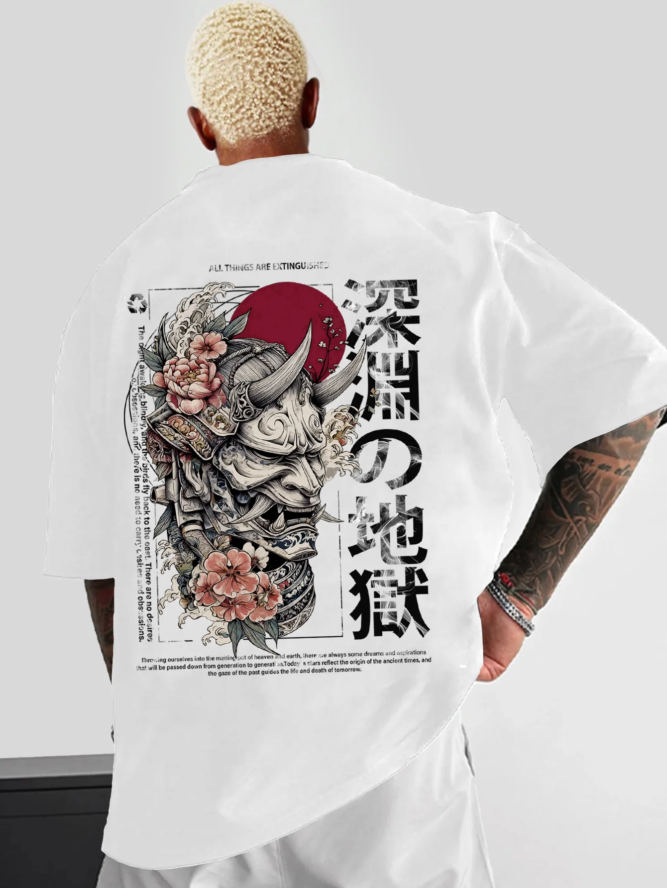 Deadly Wind Men's Casual Sportswear Streetwear Y2K Japanese Retro Trend Short-sleeved 100% Cotton Men's T-shirt Under Flowers