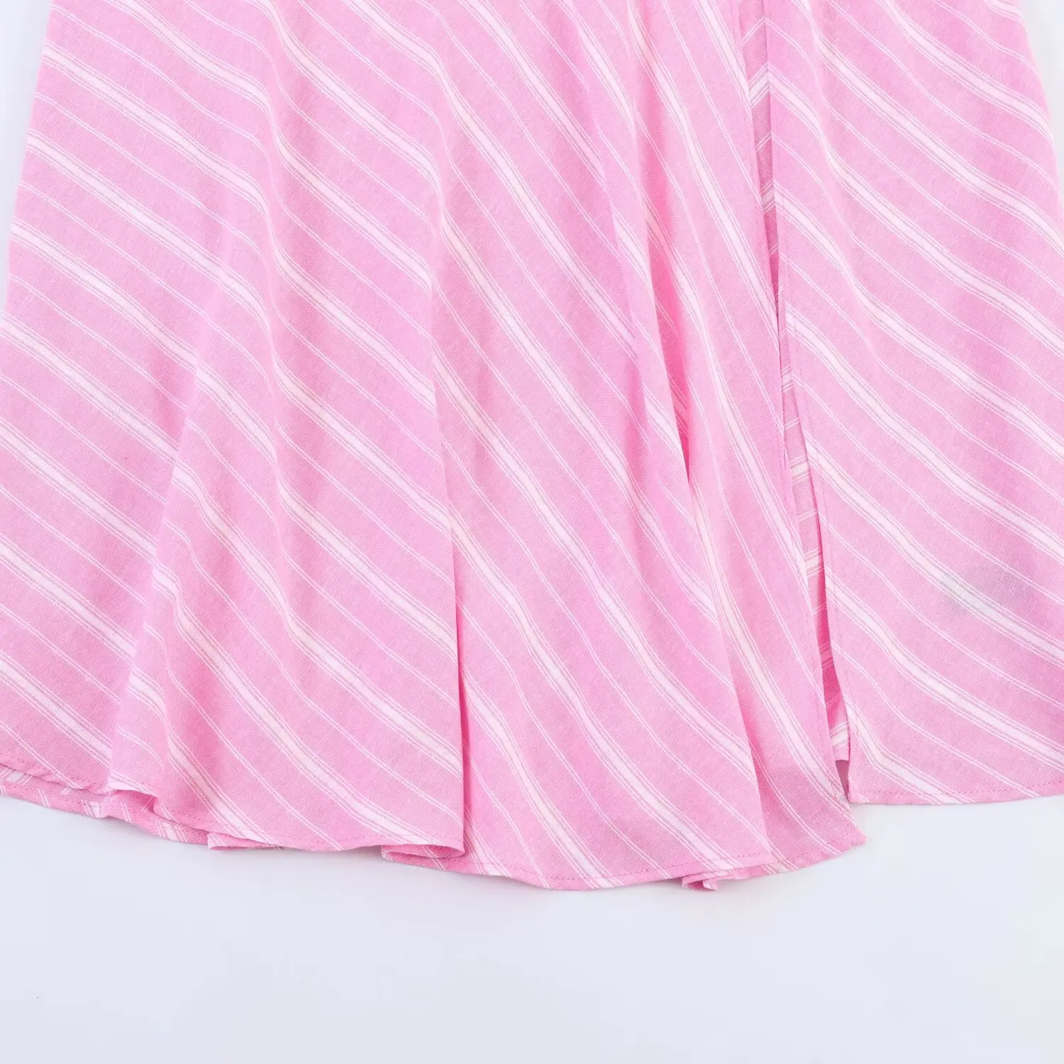 Women's Fashion Skirt Set 2 Piece Set Pink Oversize Long Sleeve Striped Shirt & Zipper Splicing Pleated Midi Skirt Female Outfit