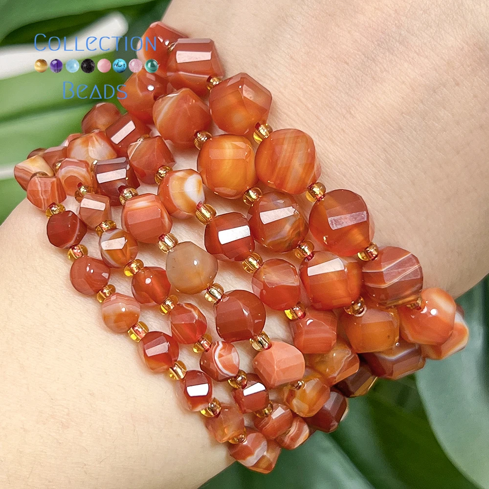 Natural Stone Beads 6 8 10mm Faceted Red Agate Carnelian Round Loose Beads for Jewelry Making Diy Bracelets Beading Accessory