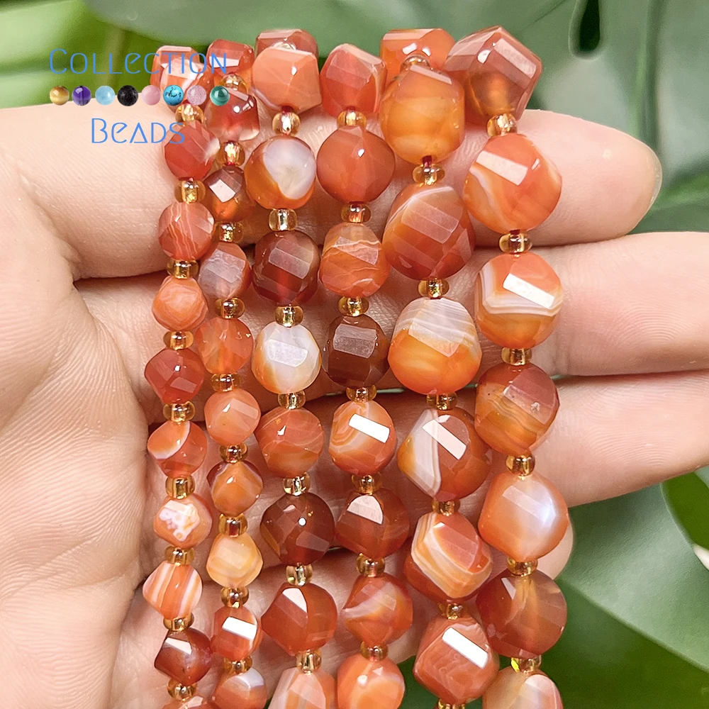 Natural Stone Beads 6 8 10mm Faceted Red Agate Carnelian Round Loose Beads for Jewelry Making Diy Bracelets Beading Accessory