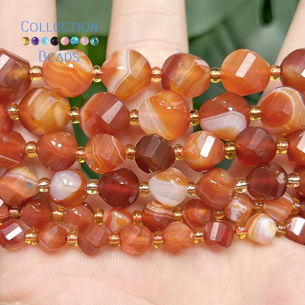 Natural Stone Beads 6 8 10mm Faceted Red Agate Carnelian Round Loose Beads for Jewelry Making Diy Bracelets Beading Accessory
