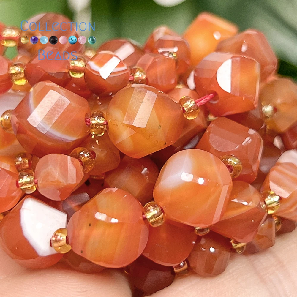 Natural Stone Beads 6 8 10mm Faceted Red Agate Carnelian Round Loose Beads for Jewelry Making Diy Bracelets Beading Accessory