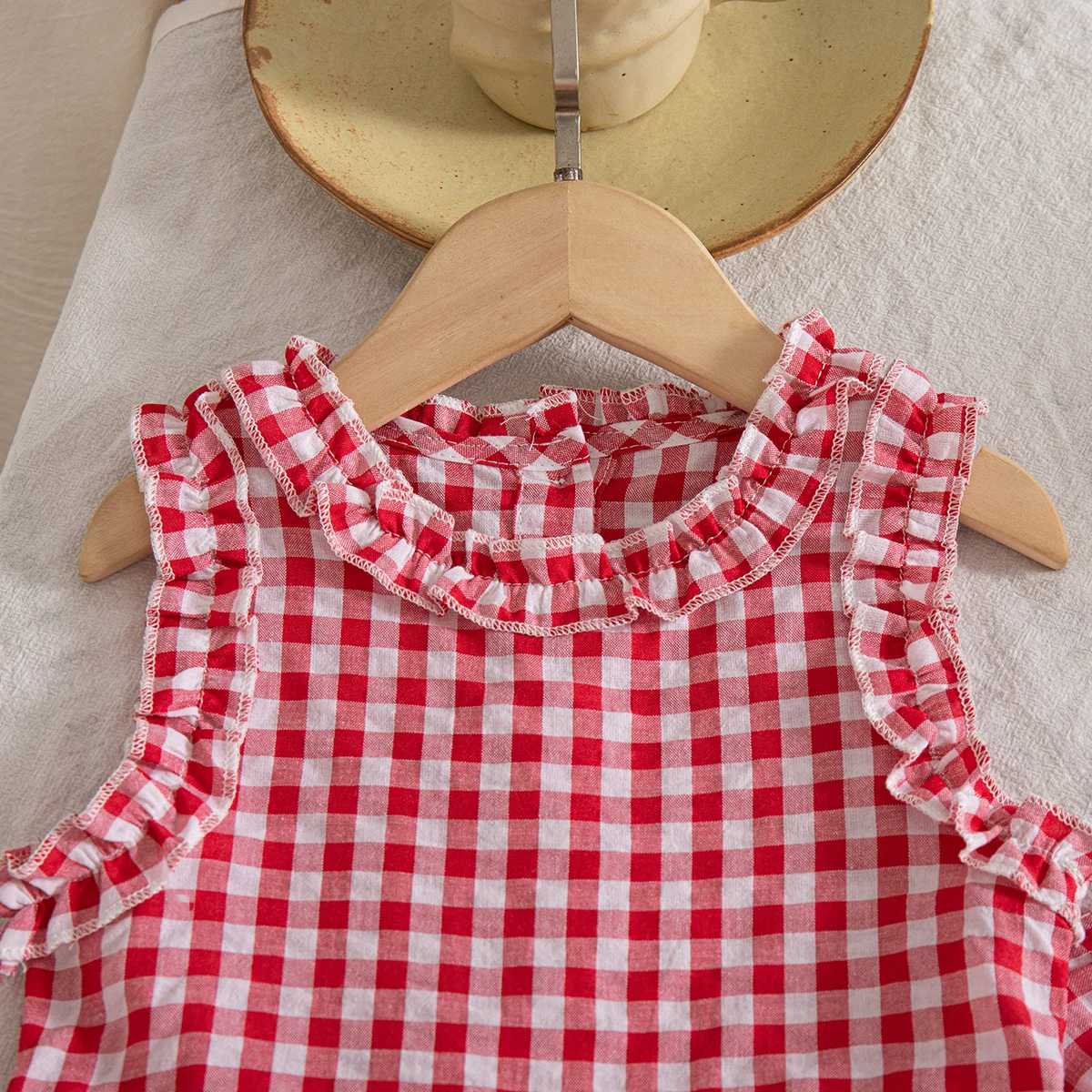 2pc/Set Girls' Outfit Set Summer Checkered Cotton Top And Shorts Baby Girl Clothing Cute Beach Baby Outfit Set