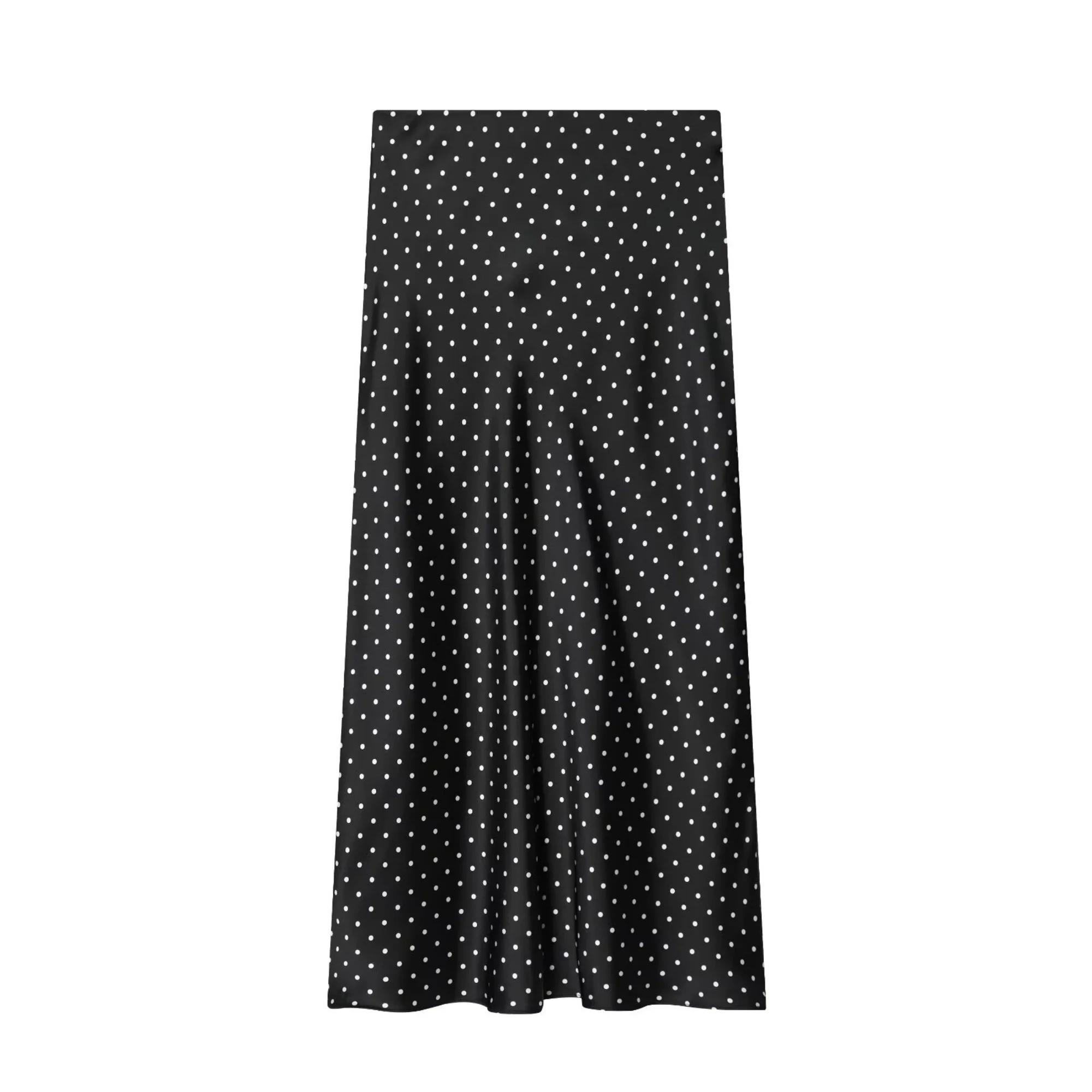 Women White Vintage Polka Dot Satin Skirts Spring Summer New High Waist Casual Mid Length Skirts Lady Elegant Party Skirts