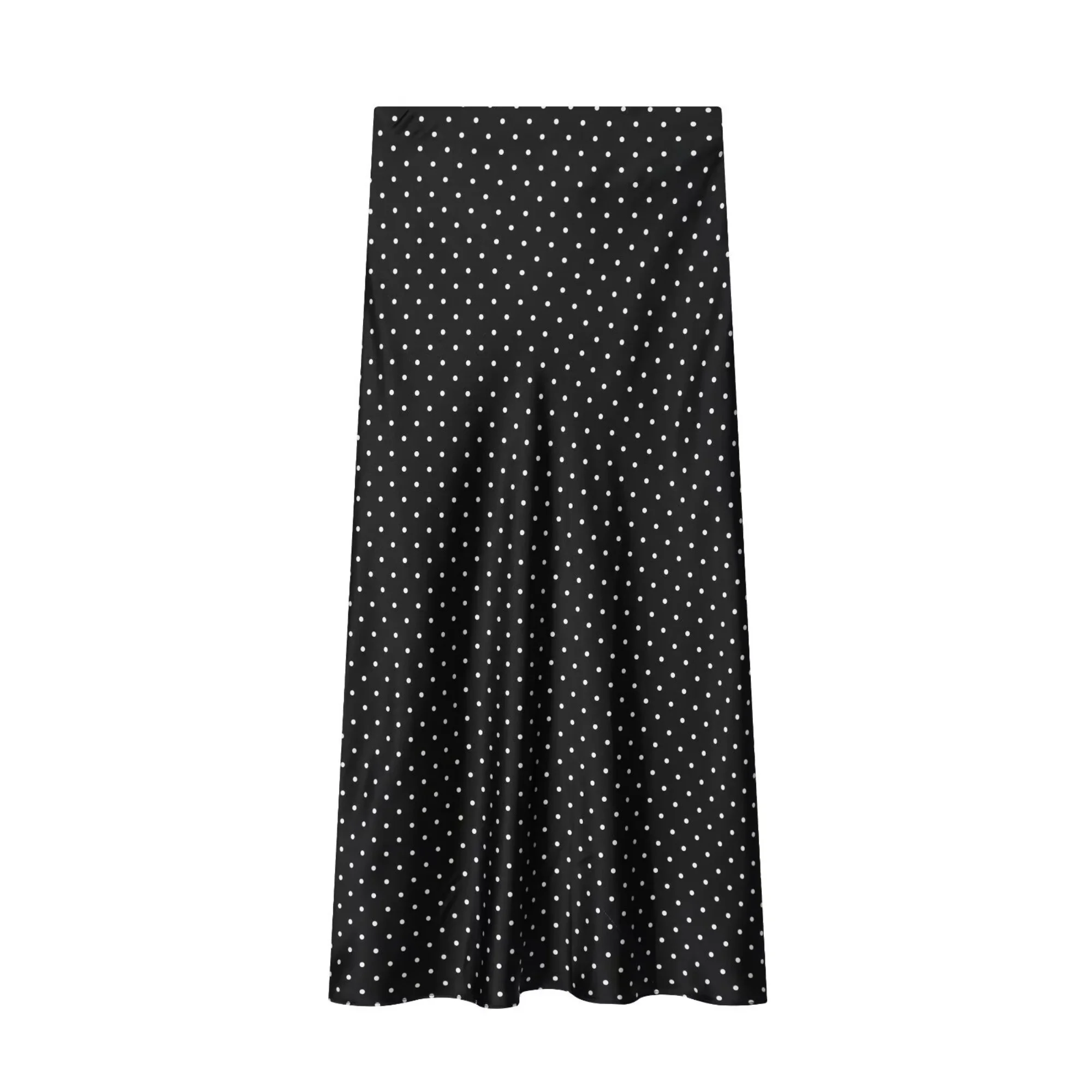 Women White Vintage Polka Dot Satin Skirts Spring Summer New High Waist Casual Mid Length Skirts Lady Elegant Party Skirts
