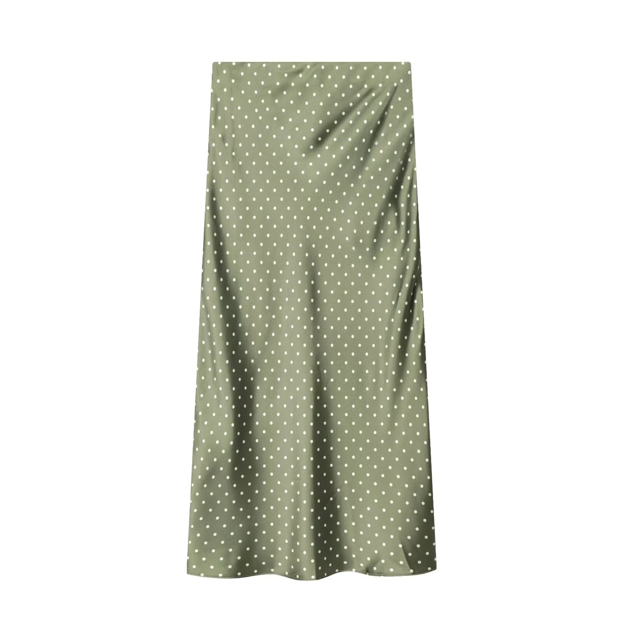 Women White Vintage Polka Dot Satin Skirts Spring Summer New High Waist Casual Mid Length Skirts Lady Elegant Party Skirts