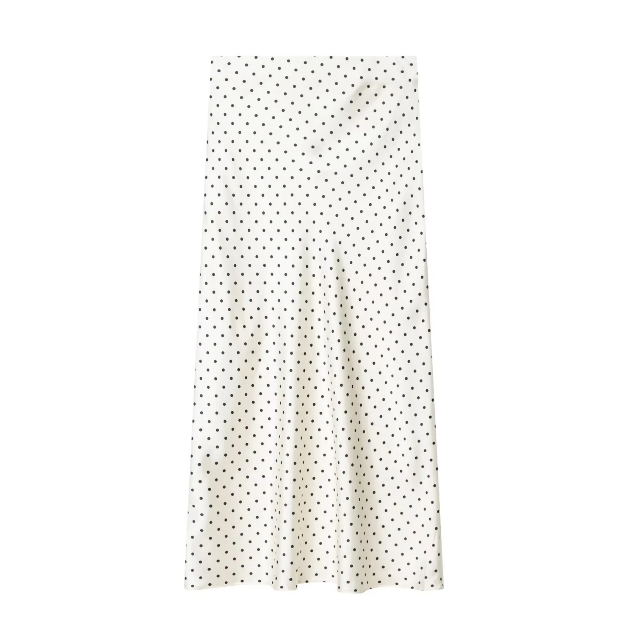 Women White Vintage Polka Dot Satin Skirts Spring Summer New High Waist Casual Mid Length Skirts Lady Elegant Party Skirts