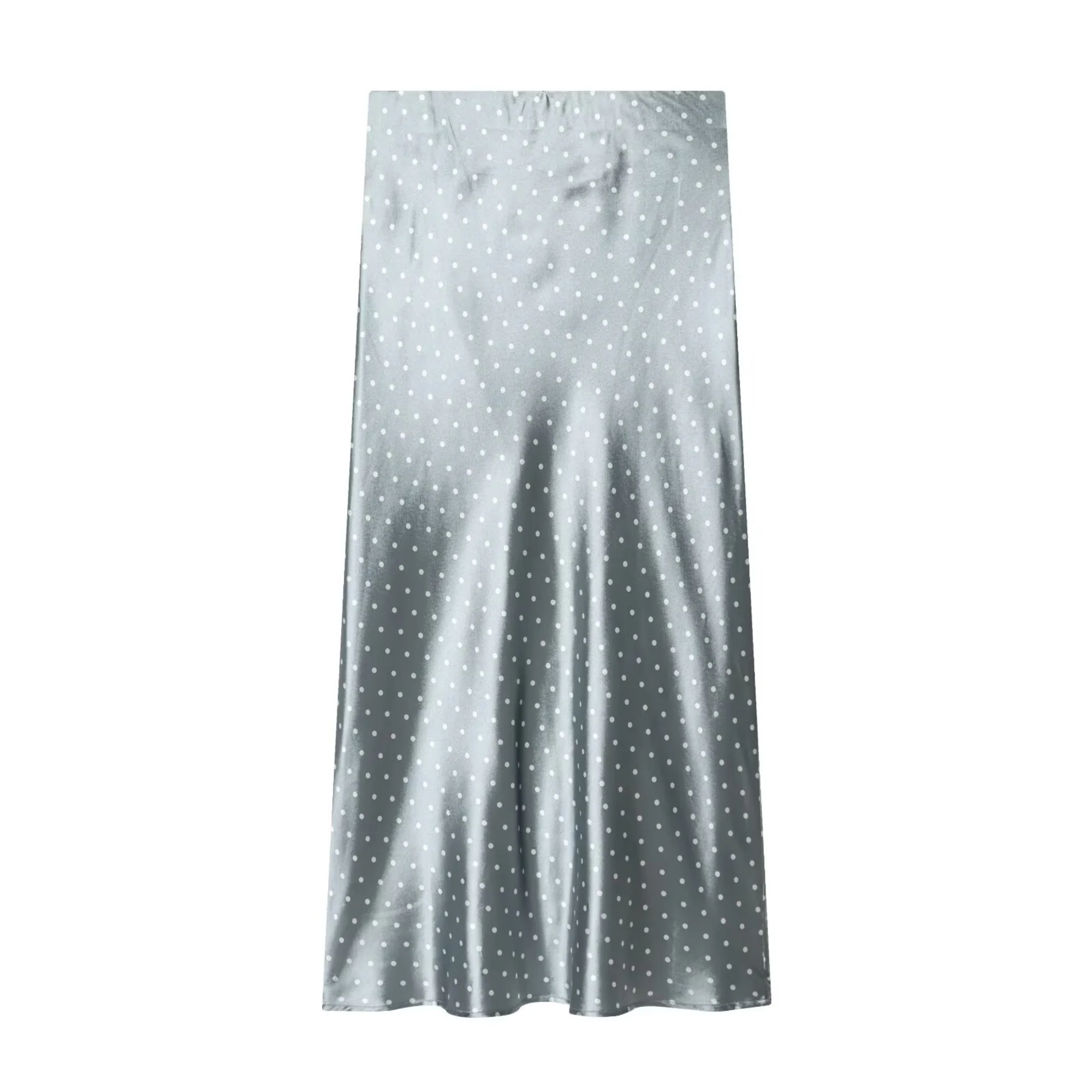 Women White Vintage Polka Dot Satin Skirts Spring Summer New High Waist Casual Mid Length Skirts Lady Elegant Party Skirts