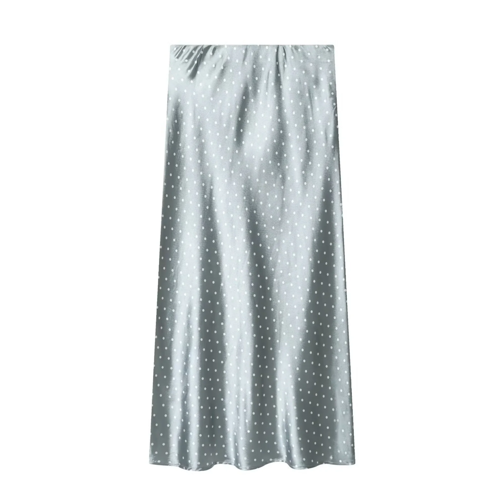 Women White Vintage Polka Dot Satin Skirts Spring Summer New High Waist Casual Mid Length Skirts Lady Elegant Party Skirts