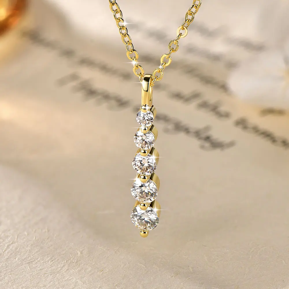 Lnkry 14k Gold Filled Chain Necklace Sparkling Five Stones Moissanite Pendant Necklace For Women Wedding Jewelry Gift