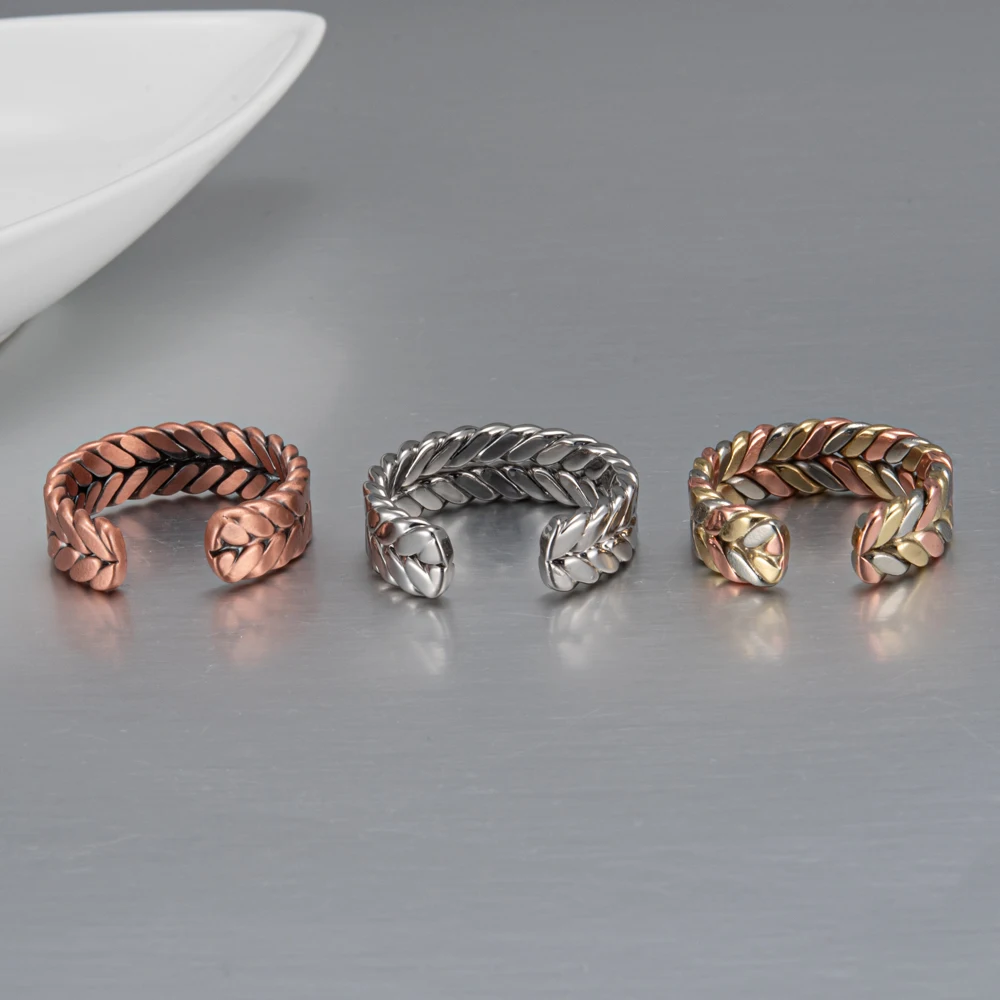 Vinterly Pure Copper Rings Magnetic Health Energy Braided Twisted Finger Open Cuff Adjustable Wedding Bands 7.3mm Wide Jewelry