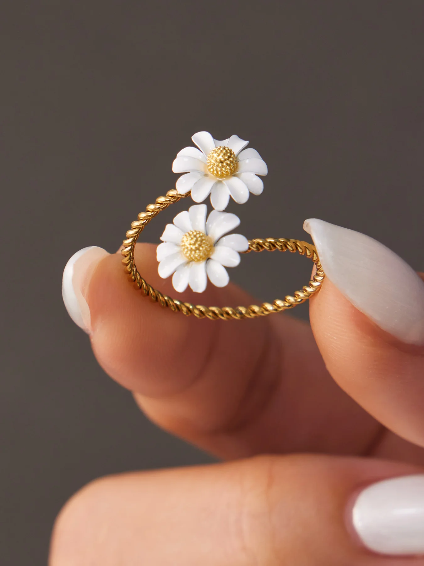 Ferris Wheel Glossy Cubic Zirconia Women's Rings Stainless Steel PVD Gold Plated Waterproof Open Rings No Tarnish Women Jewelry