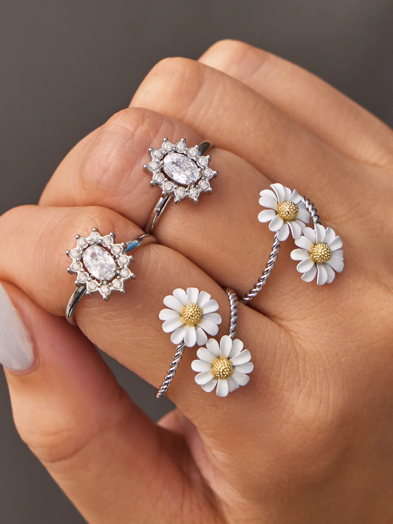Ferris Wheel Glossy Cubic Zirconia Women's Rings Stainless Steel PVD Gold Plated Waterproof Open Rings No Tarnish Women Jewelry