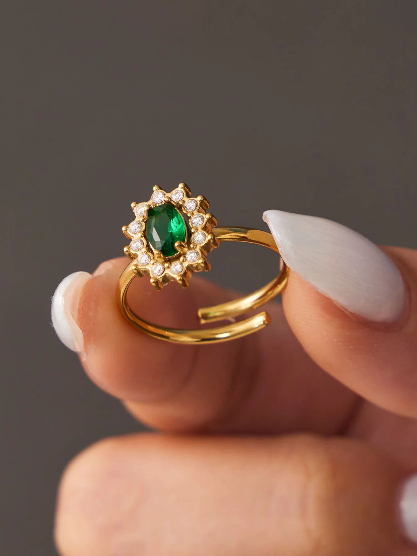 Ferris Wheel Glossy Cubic Zirconia Women's Rings Stainless Steel PVD Gold Plated Waterproof Open Rings No Tarnish Women Jewelry