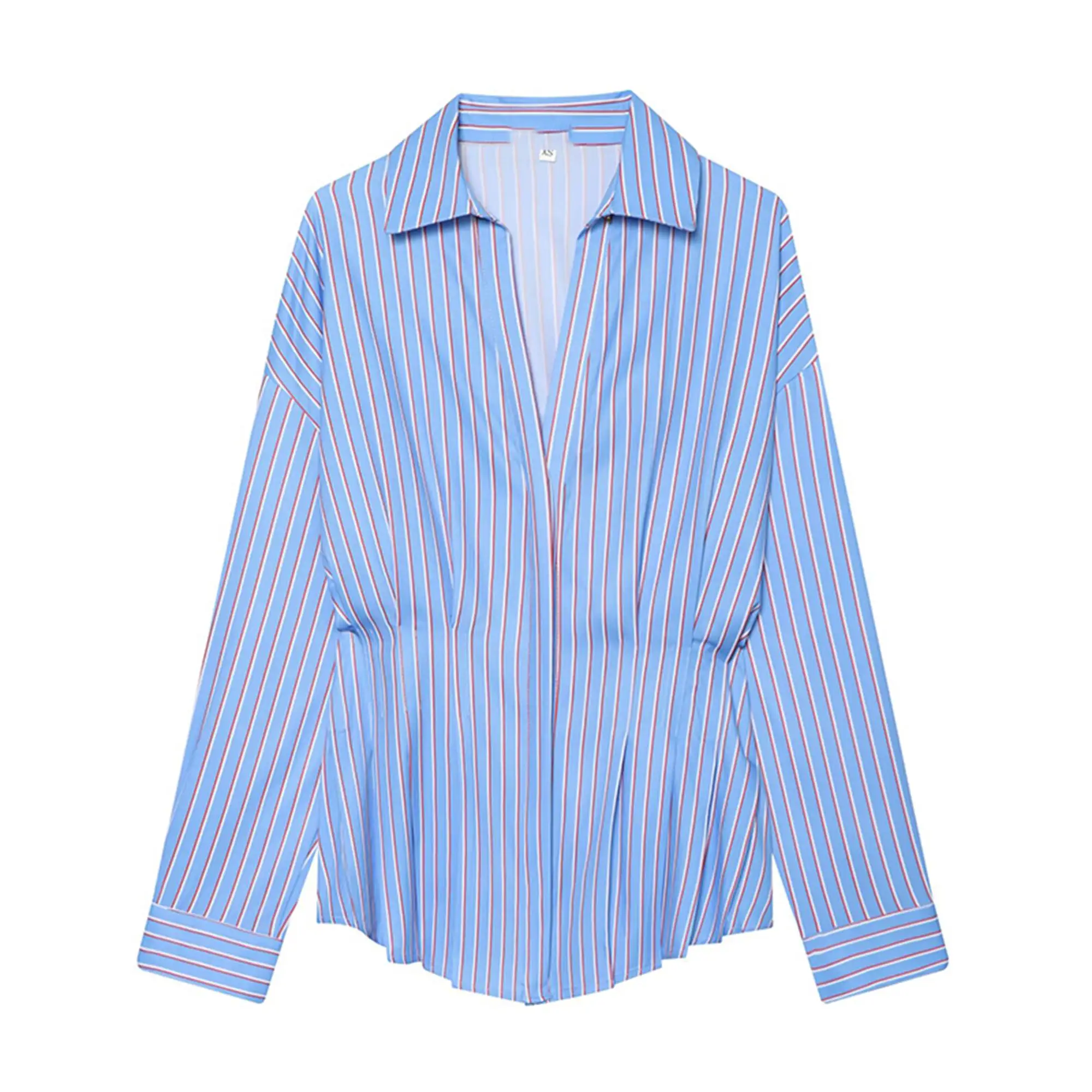 TFMLN Spring Women's Pleated Waist Cinching Shirts Chic Single Breasted Full Sleeve Commuting Blouses 2026 New Ladies Tops