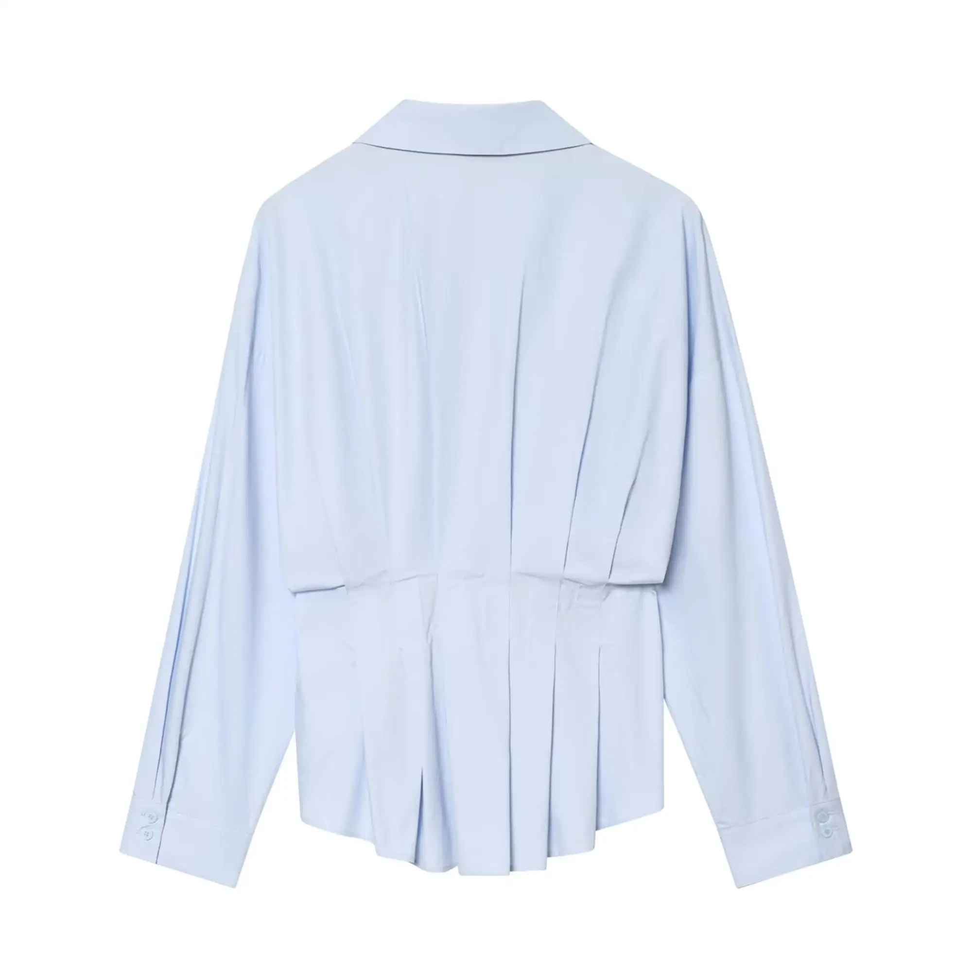 TFMLN Spring Women's Pleated Waist Cinching Shirts Chic Single Breasted Full Sleeve Commuting Blouses 2026 New Ladies Tops