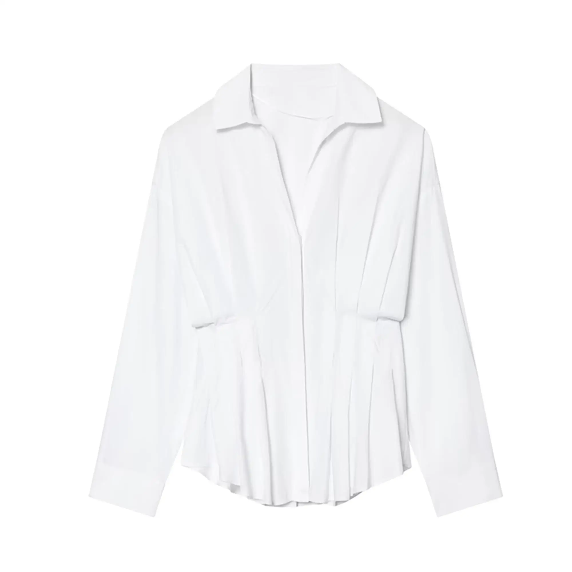 TFMLN Spring Women's Pleated Waist Cinching Shirts Chic Single Breasted Full Sleeve Commuting Blouses 2026 New Ladies Tops
