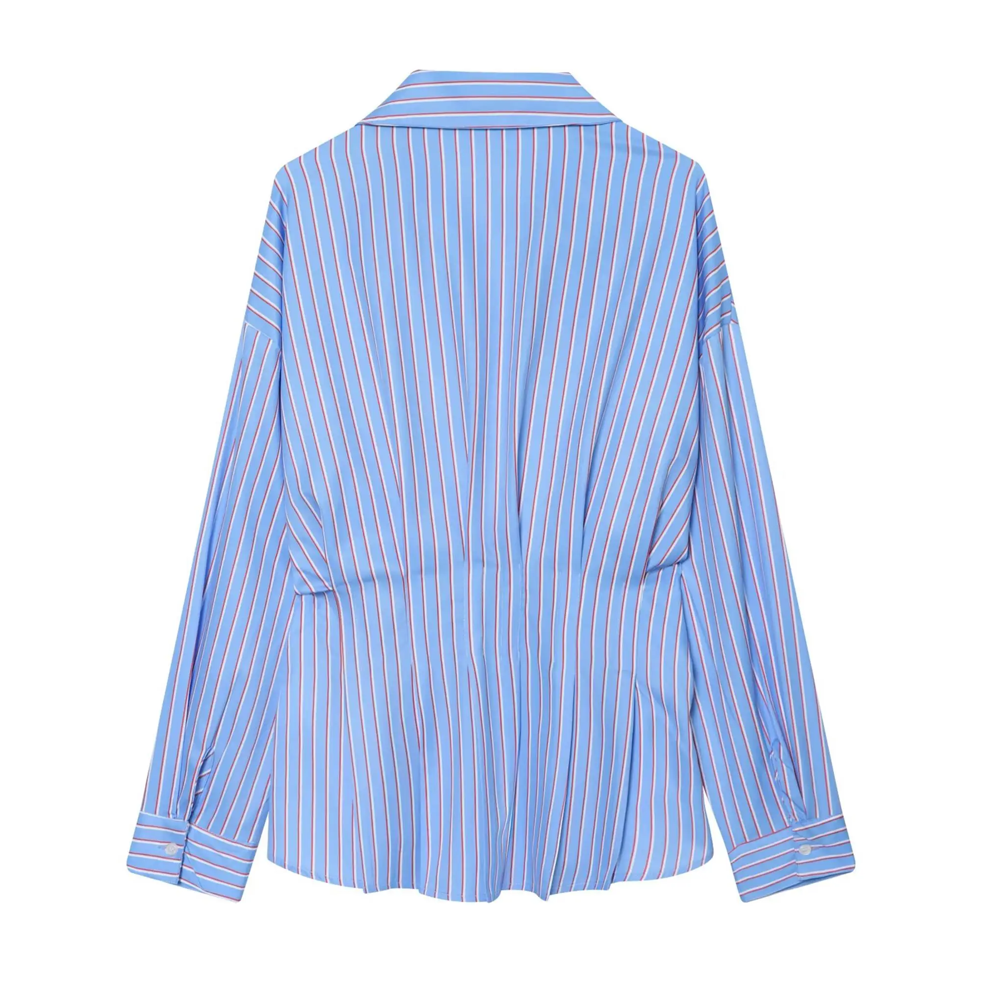 TFMLN Spring Women's Pleated Waist Cinching Shirts Chic Single Breasted Full Sleeve Commuting Blouses 2026 New Ladies Tops