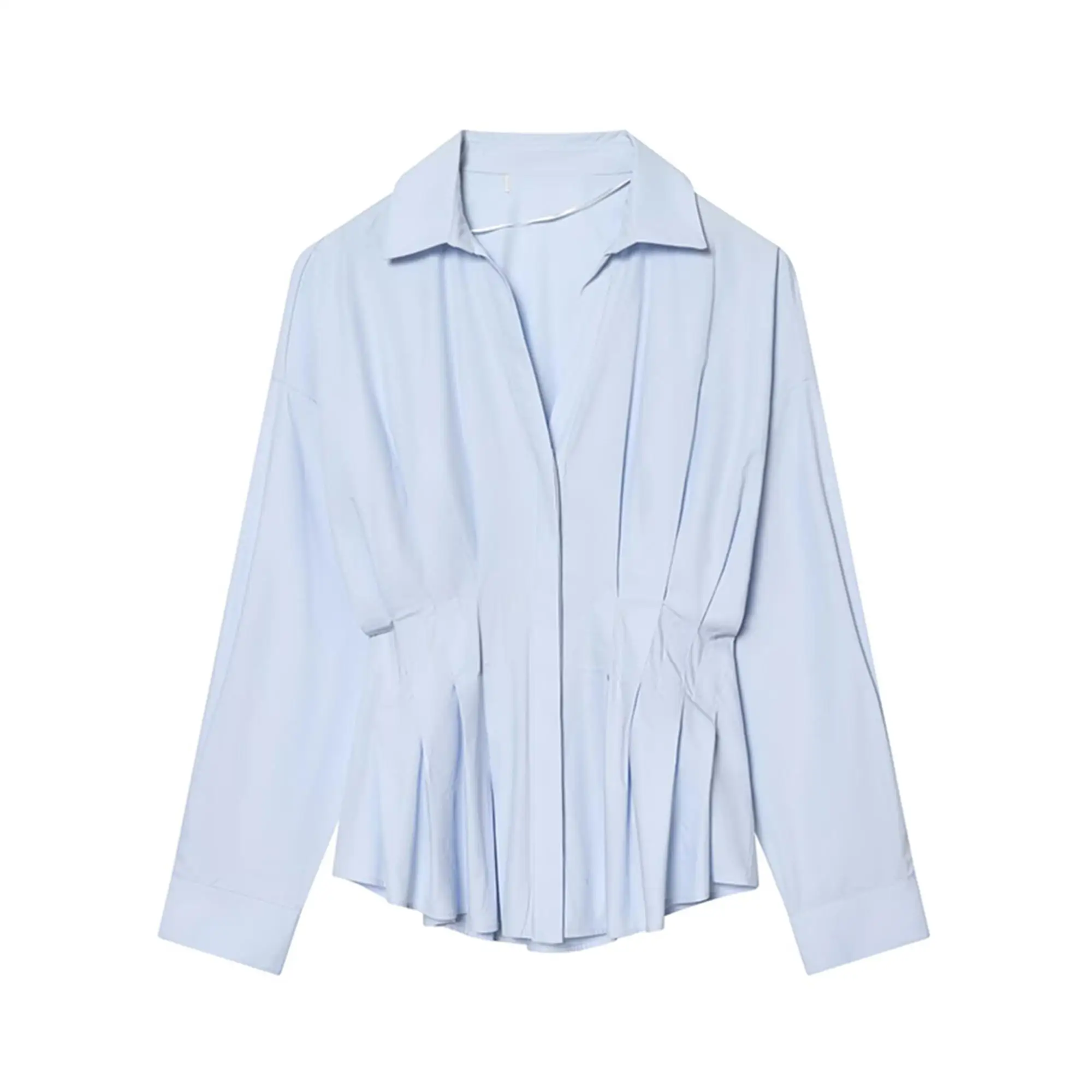 TFMLN Spring Women's Pleated Waist Cinching Shirts Chic Single Breasted Full Sleeve Commuting Blouses 2026 New Ladies Tops