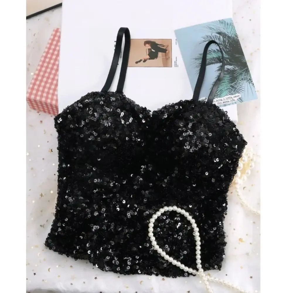 Shiny Sequin Sequin One-Piece Tank Top High Elasticity Fixed Wrap Chest Backless Vest Short Underwear Base Layer Vest Top Summer