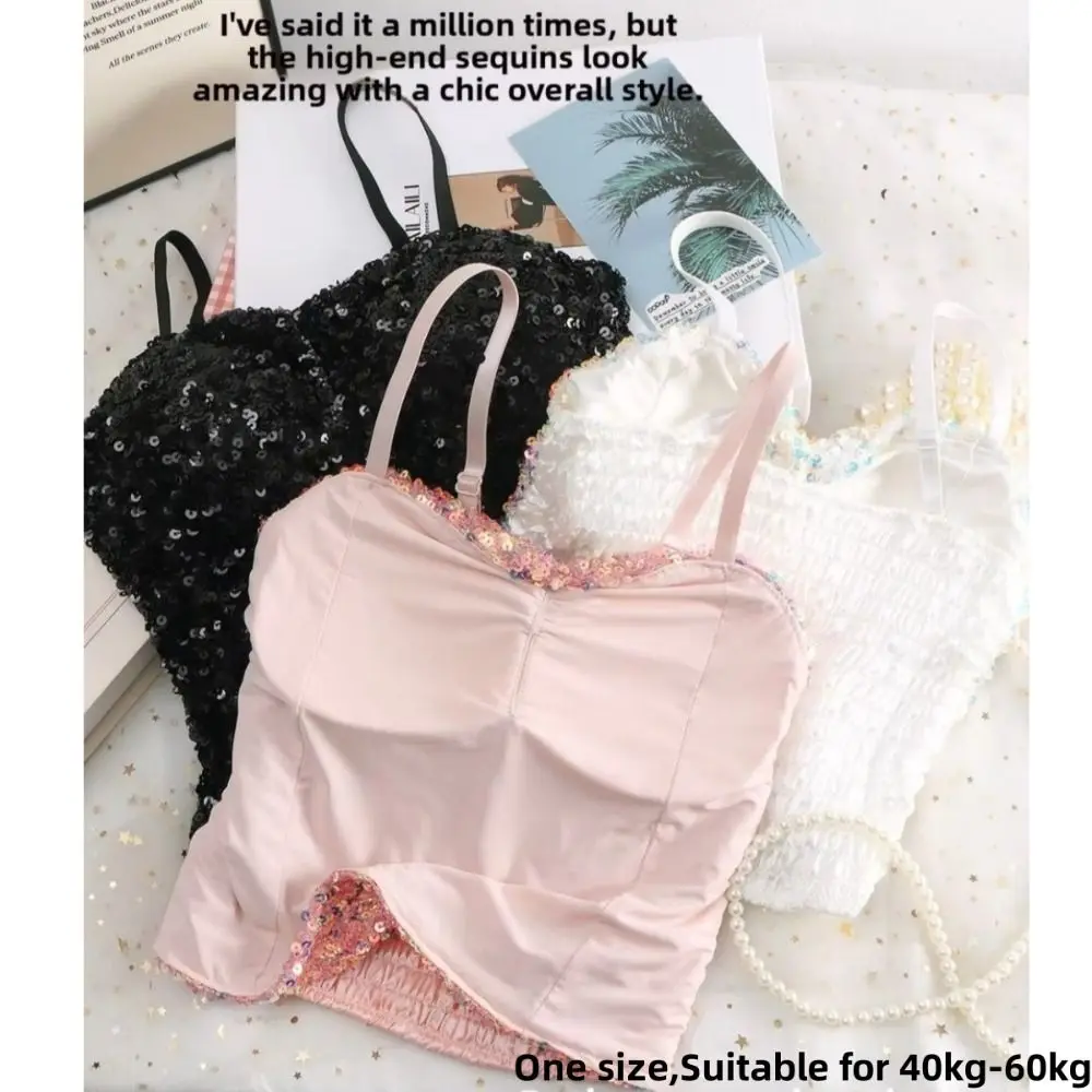 Shiny Sequin Sequin One-Piece Tank Top High Elasticity Fixed Wrap Chest Backless Vest Short Underwear Base Layer Vest Top Summer