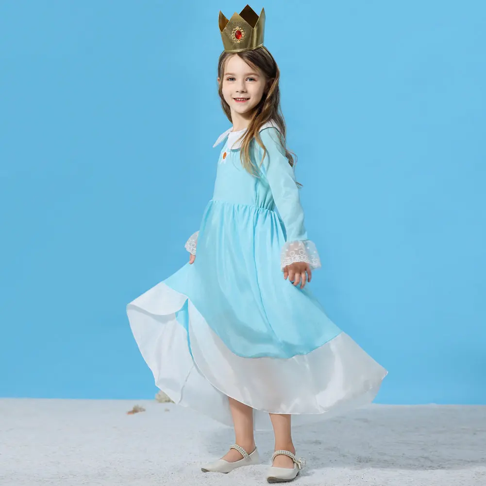 2026 Movie Girls Princess Dress Video Game Star Pattern Outfit Rosalina Role Play Costume Kids Halloween Peach Cosplay Clothes