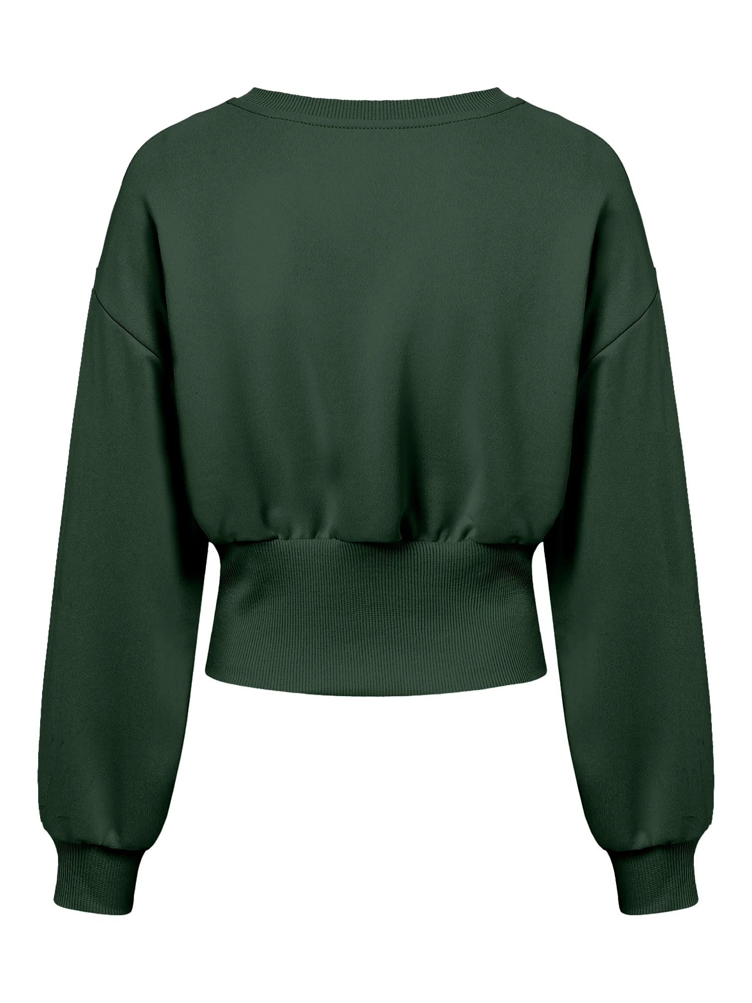 Women Casual Crew Neck Cropped Sweatshirt, Long Sleeve Ruched Waist Button Side Pullover Top, Solid Color Slim Fit Streetwear