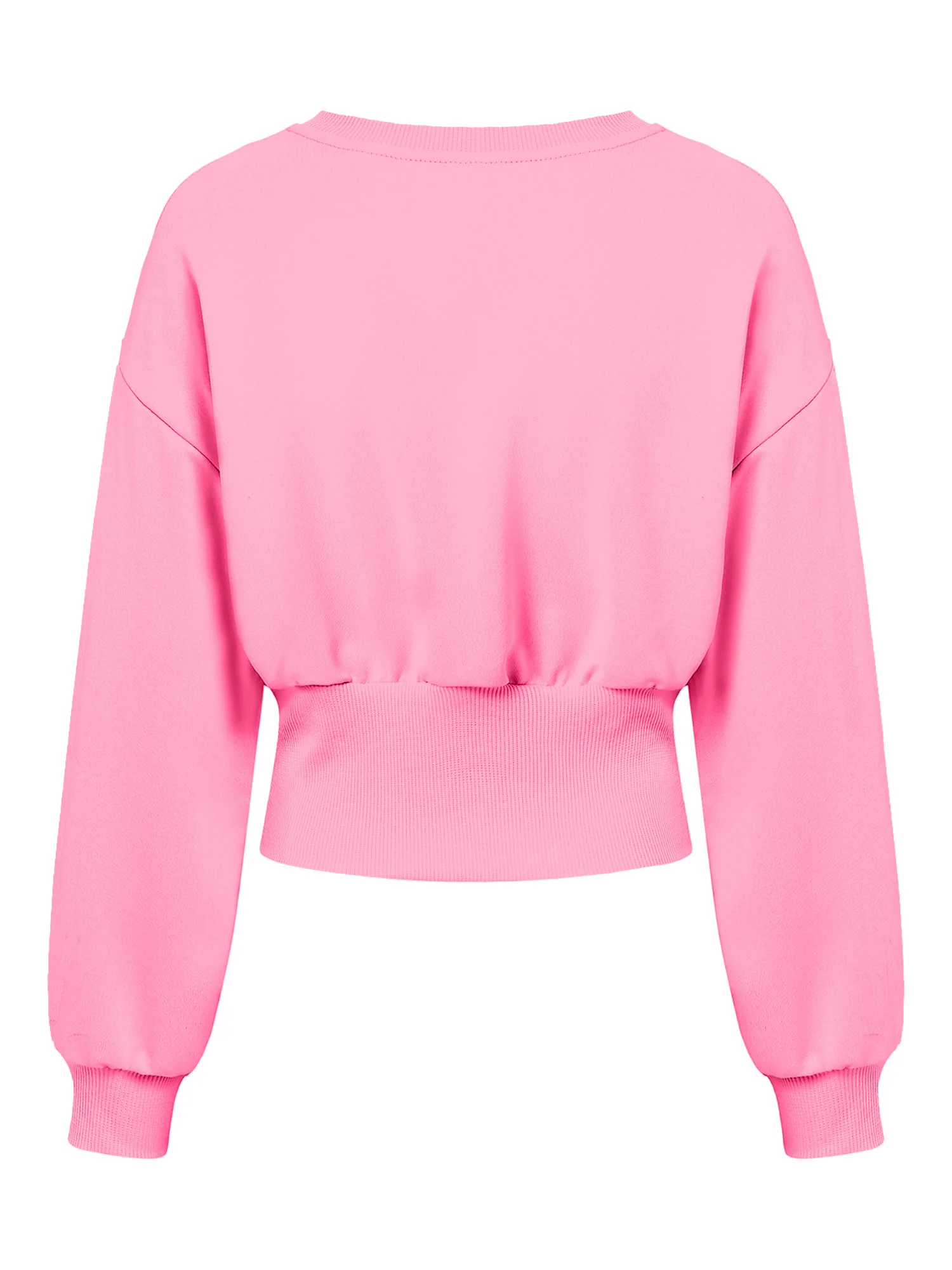 Women Casual Crew Neck Cropped Sweatshirt, Long Sleeve Ruched Waist Button Side Pullover Top, Solid Color Slim Fit Streetwear