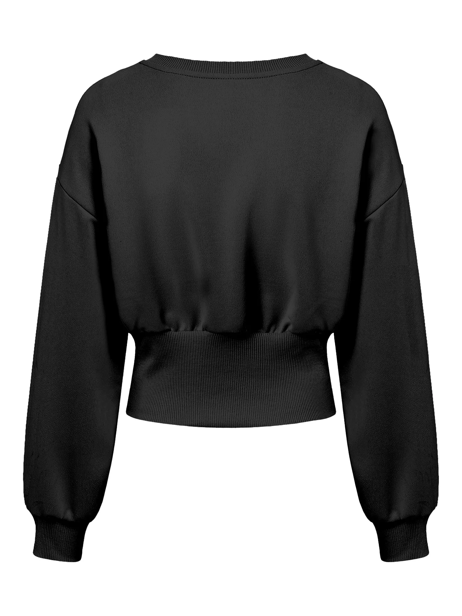 Women Casual Crew Neck Cropped Sweatshirt, Long Sleeve Ruched Waist Button Side Pullover Top, Solid Color Slim Fit Streetwear
