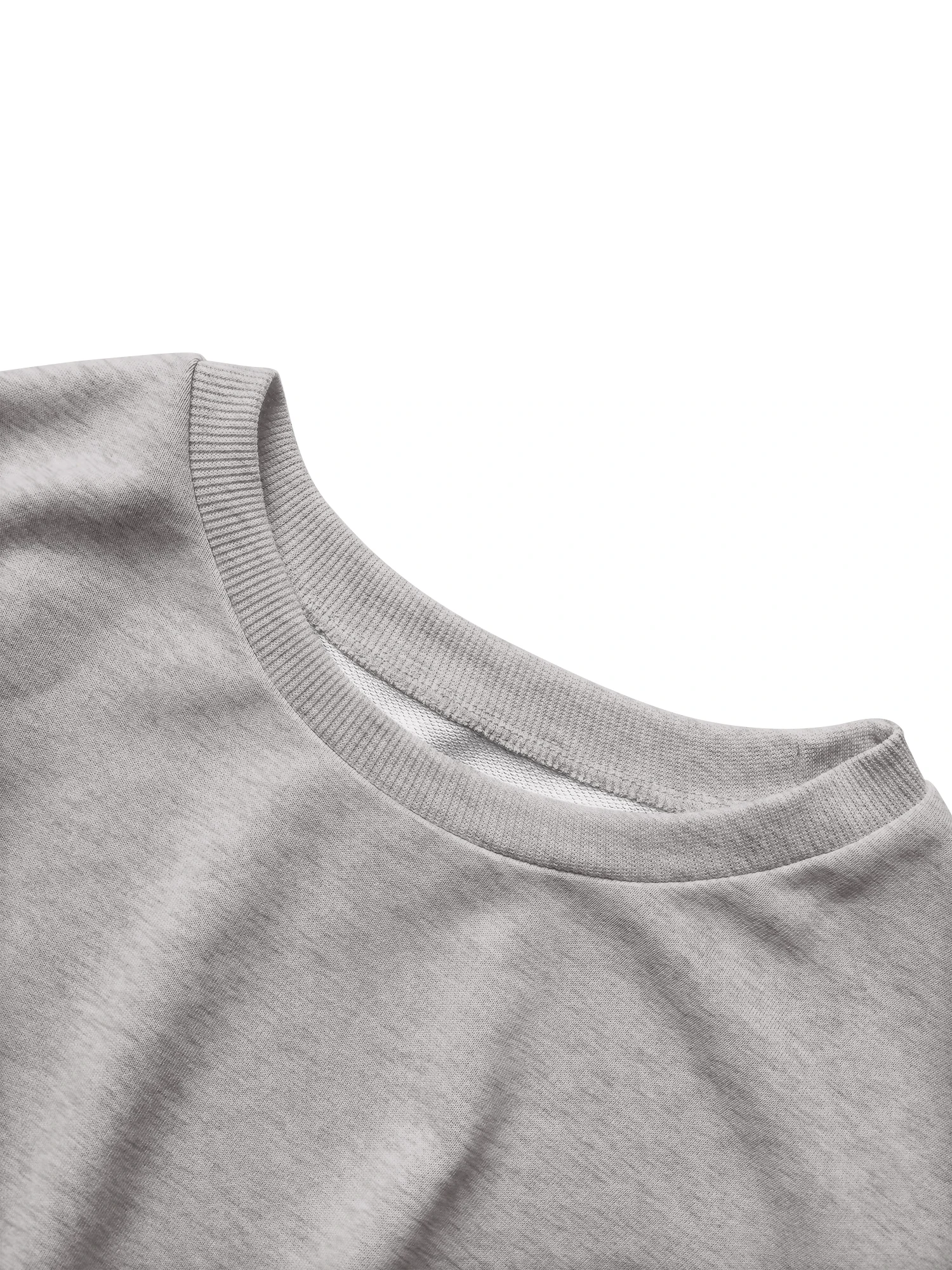 Women Casual Crew Neck Cropped Sweatshirt, Long Sleeve Ruched Waist Button Side Pullover Top, Solid Color Slim Fit Streetwear