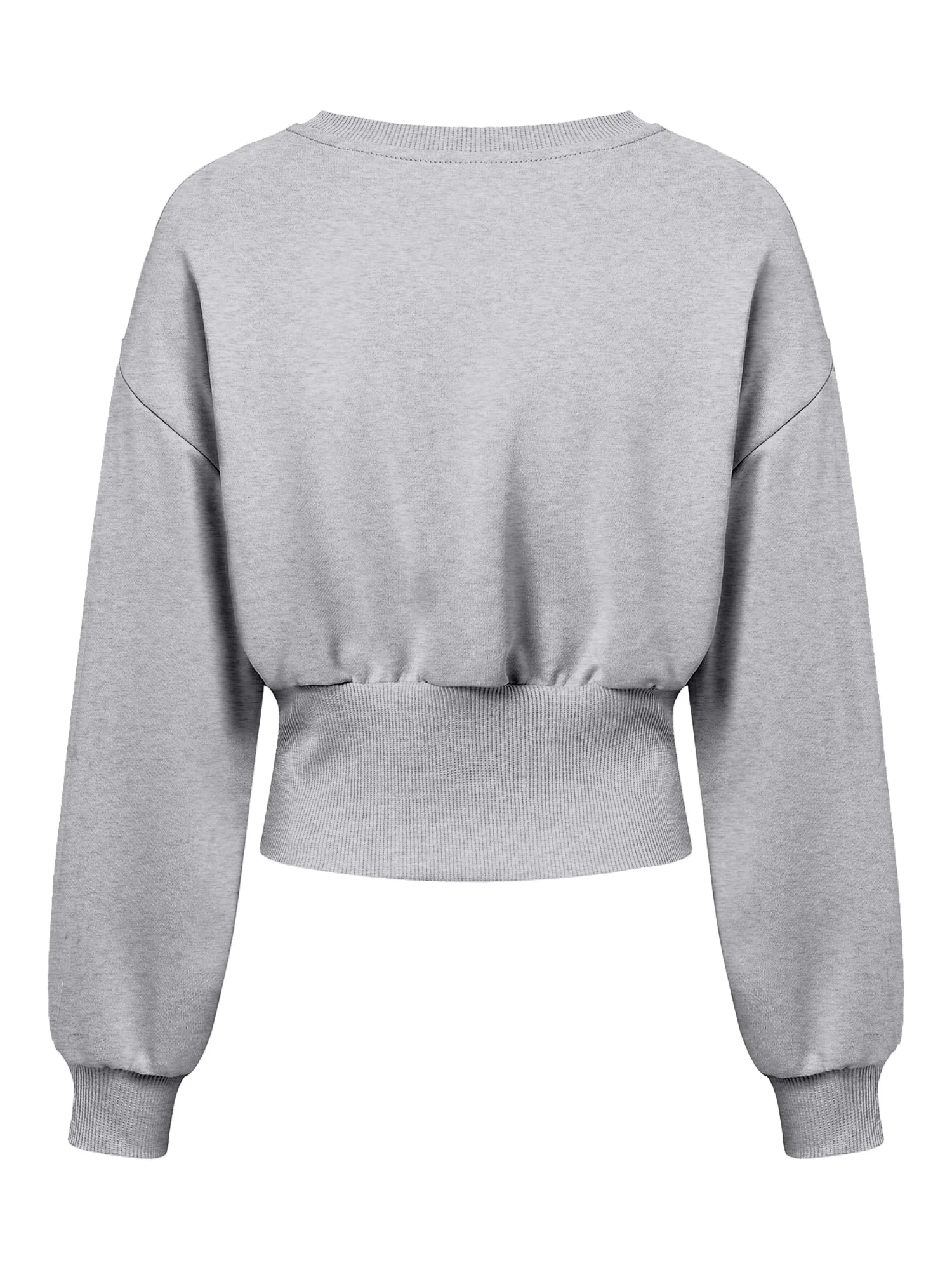 Women Casual Crew Neck Cropped Sweatshirt, Long Sleeve Ruched Waist Button Side Pullover Top, Solid Color Slim Fit Streetwear