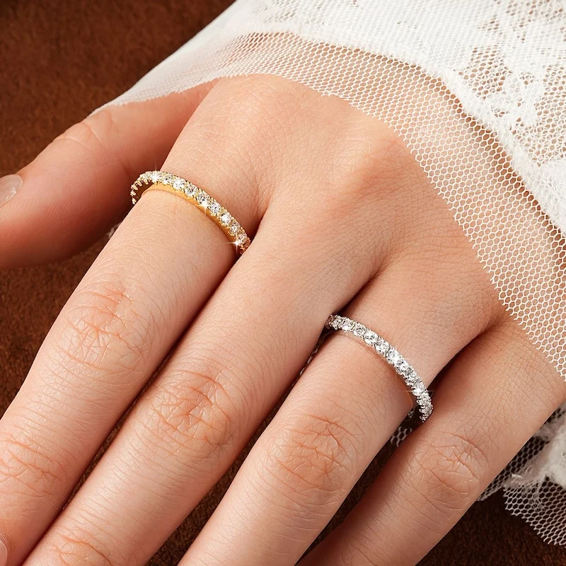 Rrjzz 2MM D-Color Full Moissanite Stackable Eternity Weedding Rings Sparlking Women Engagement Promise Ring GRA Jewelry Gifts
