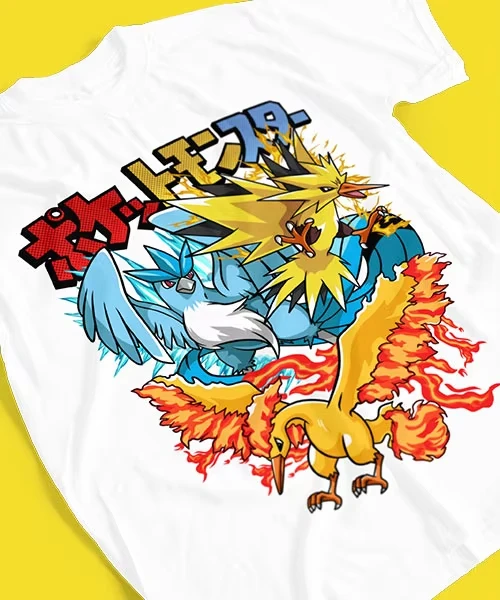 Pokémon Anime Articuno Zapdos Moltres Printed T-shirt Men's and Women's T-shirt Men's Tops Harajuku Y2K T-shirt 2026 Summer New