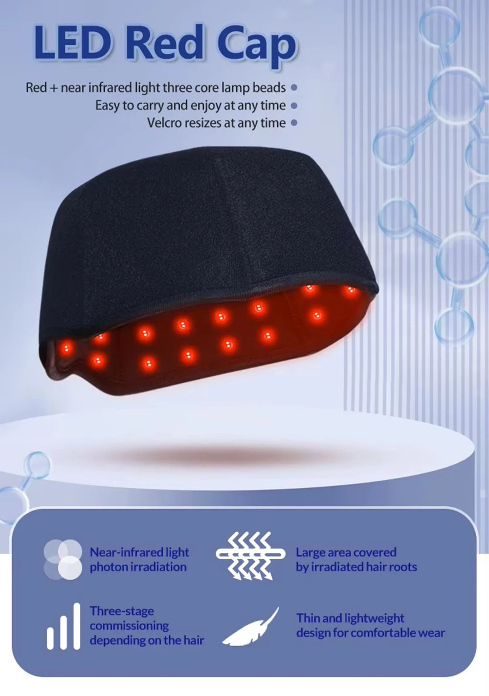 660nm 850nm Near Infrared LED Red Light Therapy Hat Device for Hair Growth Cap Prevant Loss Head Relaxation Relief Scalp