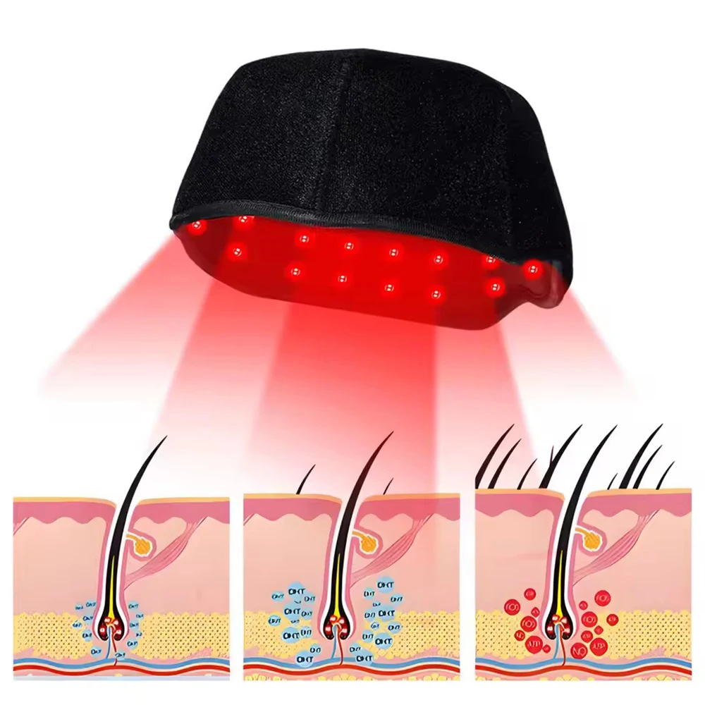 660nm 850nm Near Infrared LED Red Light Therapy Hat Device for Hair Growth Cap Prevant Loss Head Relaxation Relief Scalp