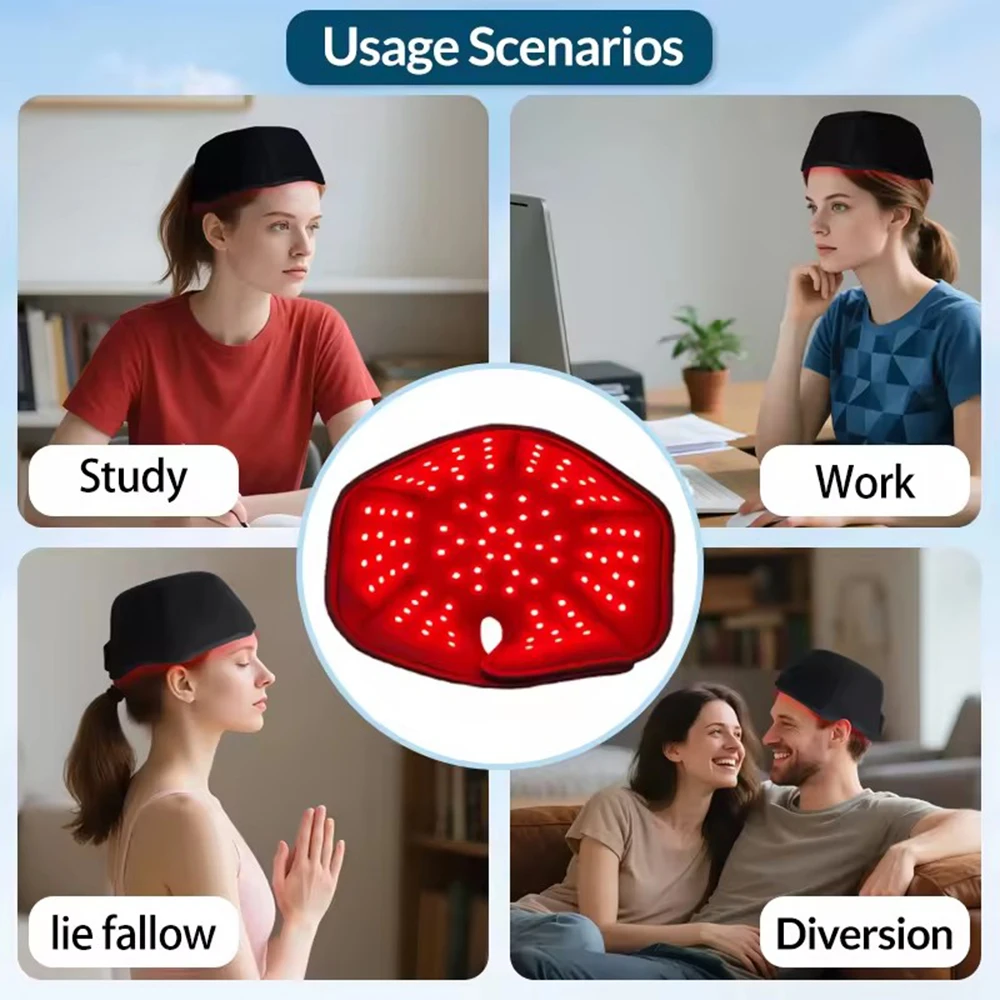 660nm 850nm Near Infrared LED Red Light Therapy Hat Device for Hair Growth Cap Prevant Loss Head Relaxation Relief Scalp