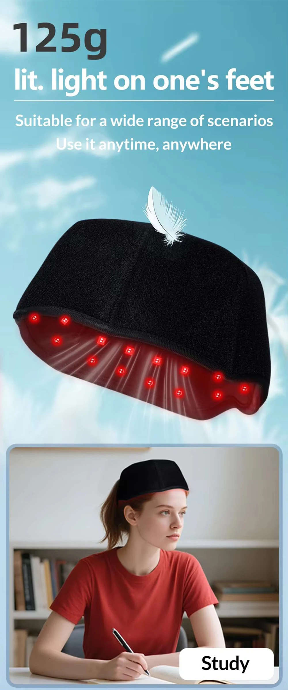 660nm 850nm Near Infrared LED Red Light Therapy Hat Device for Hair Growth Cap Prevant Loss Head Relaxation Relief Scalp