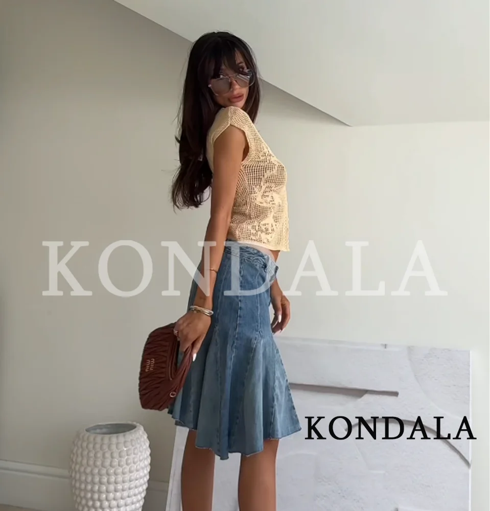 KONDALA Women Summer Elegant Hollow Knit Vest High Street Holiday Leisure Vest New 2026 Trendy Beach Party Chic Ladies Slim Vest