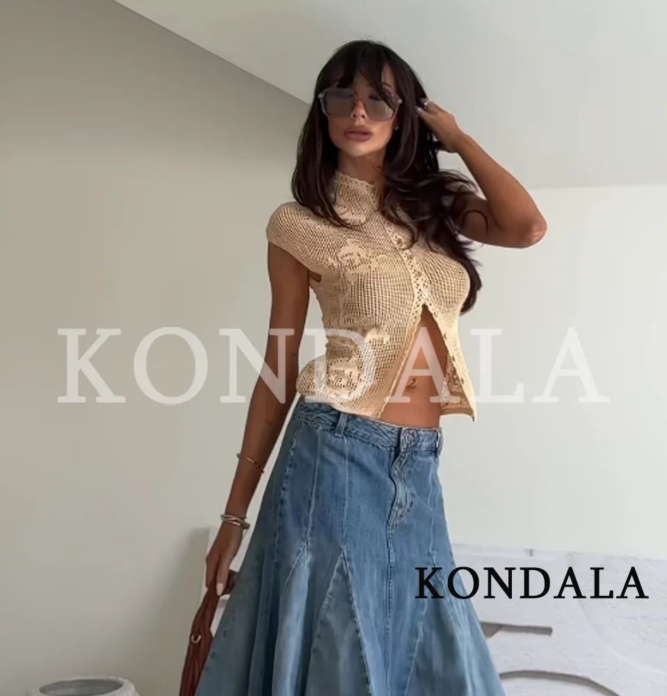 KONDALA Women Summer Elegant Hollow Knit Vest High Street Holiday Leisure Vest New 2026 Trendy Beach Party Chic Ladies Slim Vest