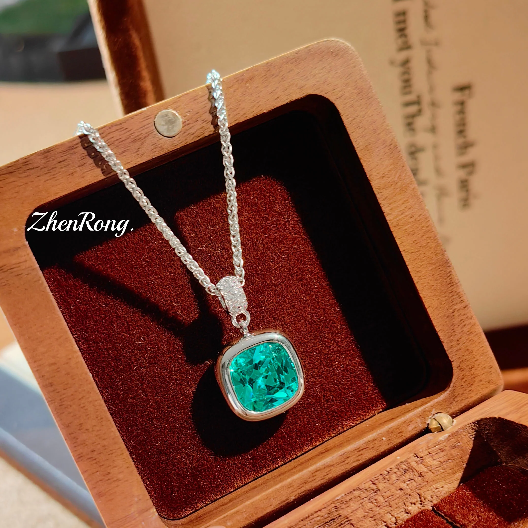 French Romantic Compact Paraiba Small Square Earrings Square Sugar Sea Blue Necklace Fat Square Mary Red Ring Female