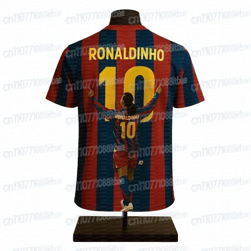 Barca Stripe Ronaldinho Print Football Jersey Tshirt Comfortable Breathable Summer Sport Stylish Family Kids Tees FamilyMatching