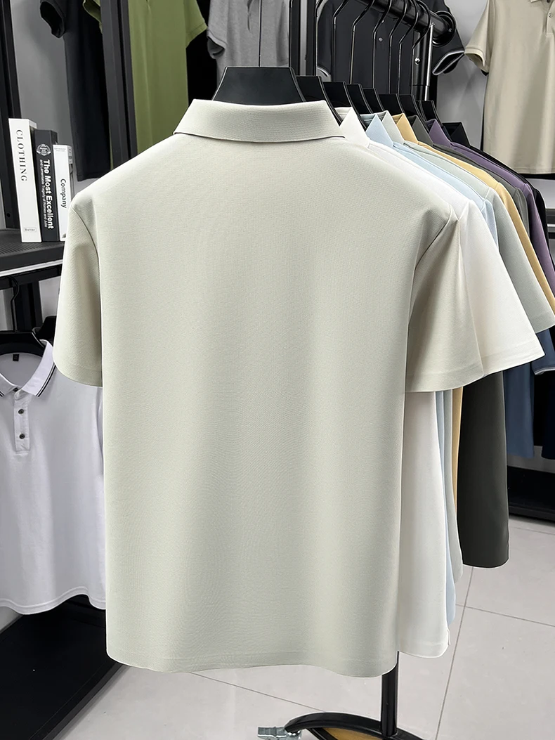 High quality ice silk short sleeve polo shirt men's classic solid color summer breathable business casual T-shirt new luxury top