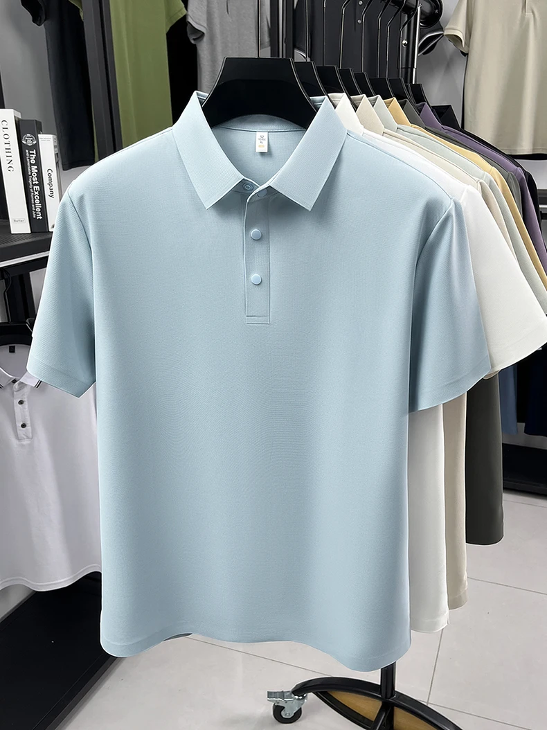 High quality ice silk short sleeve polo shirt men's classic solid color summer breathable business casual T-shirt new luxury top