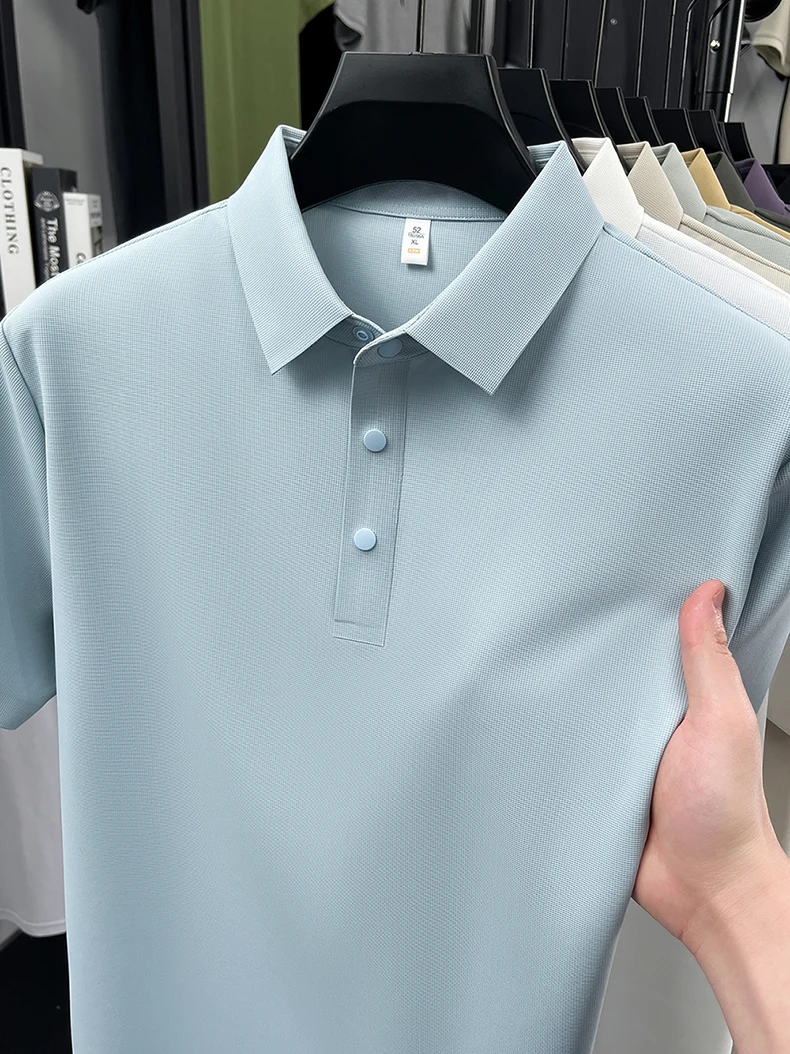 High quality ice silk short sleeve polo shirt men's classic solid color summer breathable business casual T-shirt new luxury top
