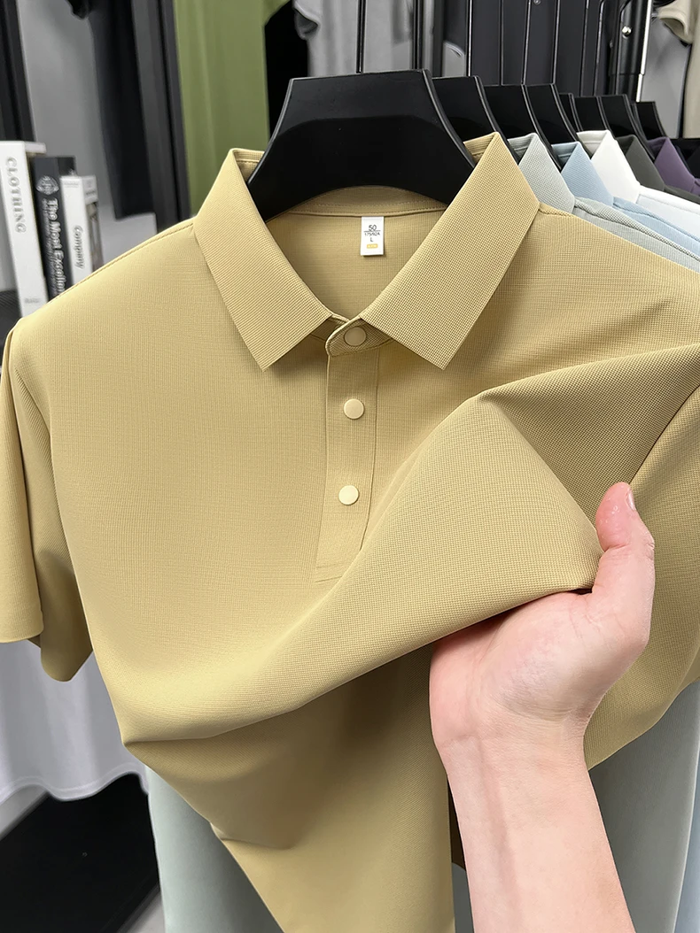 High quality ice silk short sleeve polo shirt men's classic solid color summer breathable business casual T-shirt new luxury top