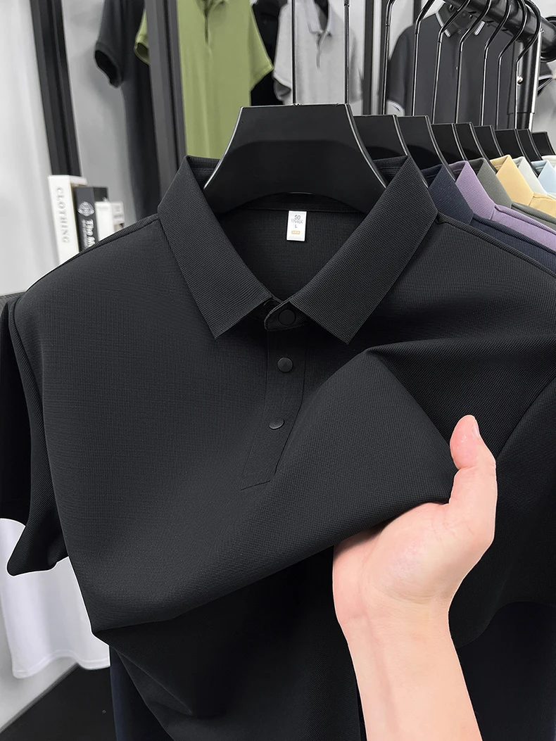 High quality ice silk short sleeve polo shirt men's classic solid color summer breathable business casual T-shirt new luxury top