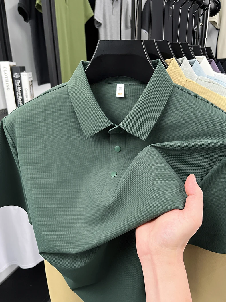 High quality ice silk short sleeve polo shirt men's classic solid color summer breathable business casual T-shirt new luxury top